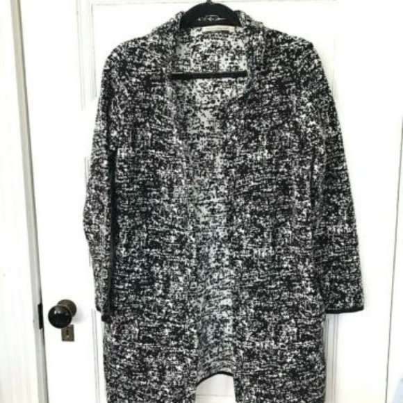 Chiaramente Black White Wool Blend Cardigan Coat - Picture 1 of 5
